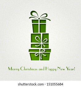 Merry Christmas card wth green pift box