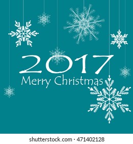 Merry Christmas Card Xmas Decorations. Happy Snowflakes. Vector