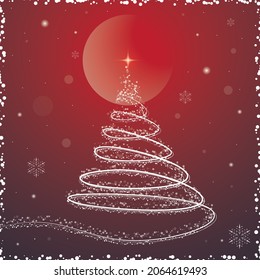 Merry Christmas card.Christmas and New Year Text on red Xmas background with snow snowflake.Typography for Christmas and winter holiday greeting card,Christmas card with Tree red color.Illustration 