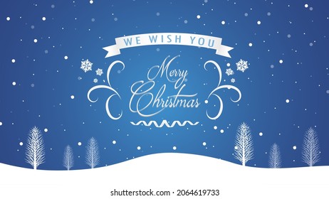 Merry Christmas card.Christmas and New Year Text on blue Xmas background with snow snowflake.Typography for Christmas and winter holiday greeting card.invitation,postcard,web,Vector Illustration EPS10