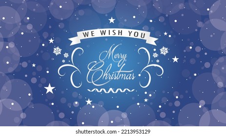 Merry Christmas Card.Christmas And New Year Text On Blue Xmas Background With Snow Snowflake.Typography For Christmas And Winter Holiday Greeting Card.invitation,postcard,web,Vector Illustration EPS10