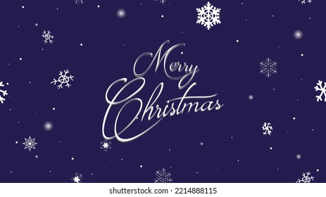 Merry Christmas Card.Christmas And New Year Text On Blue Xmas Background With Snow Snowflake.Typography For Christmas And Winter Holiday Greeting Card.invitation,postcard,web,Vector Illustration EPS10