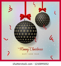 Merry Christmas Cards Design and New Year typographical, Christmas balls background. Vector Illustration, Xmas card.