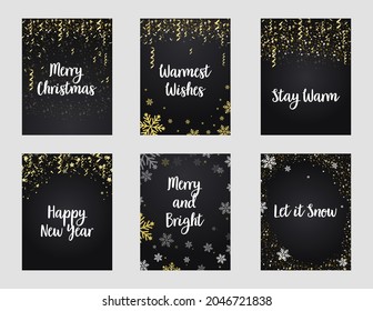 Merry Christmas cards holiday festive golden glitter poster.
