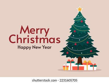 Merry Christmas cards. Christmas, Holiday templates with greetings, Christmas Tree. Banner or header and copy space.