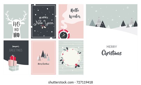 Merry Christmas cards, illustrations and icons, lettering design collection. vector illustration