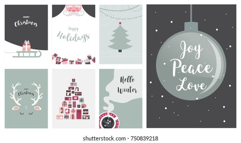 Merry Christmas cards, illustrations and icons, lettering design collection. vector illustration