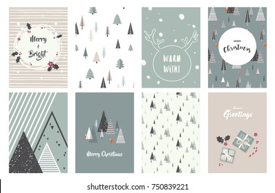 Merry Christmas cards. illustrations and icons, lettering design collection