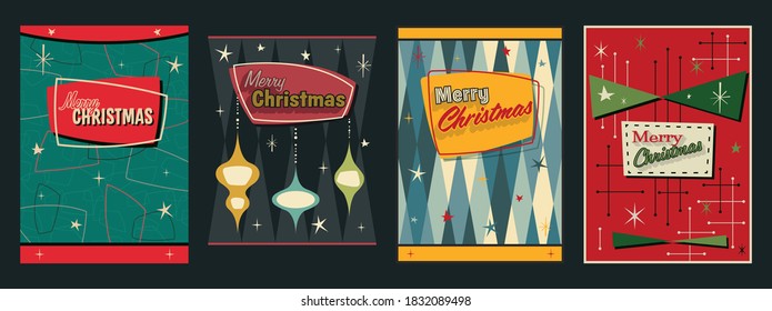 Merry Christmas Cards, Posters, Invitation Templates, 1950s, 1960s Art Style 