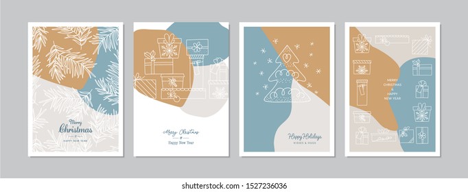 Merry Christmas cards set with hand drawn elements. Doodles and sketches vector vintage Christmas illustrations, DIN A6.