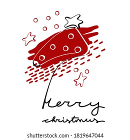 Merry Christmas cards with text, tree and star. Vector design for wallpapers, invitations, prints, greeting cards, posters. Black, white and red design. Greeting, holiday card.