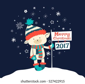Merry Christmas cartoon card in vector. Cute animals in bright colors