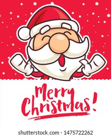 Merry Christmas. Cartoon cute Santa Claus with Christmas lettering greeting signboard - Vector character