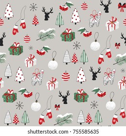 Merry Christmas cartoon doodle vector seamless pattern