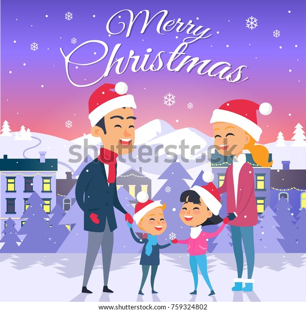 Merry Christmas Cartoon Family Four Members Stock Vector (Royalty Free) 759324802