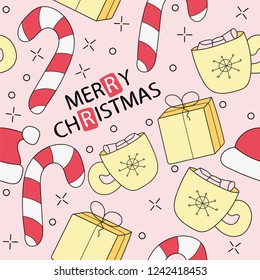 Merry Christmas Cartoon funny doodle seamless pattern. A seamless vector background.
