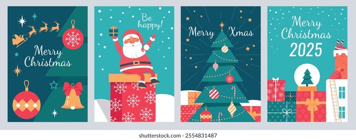 Merry Christmas cartoon greeting vector cards
