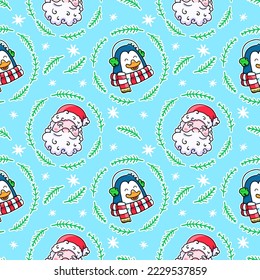 Merry Christmas, cartoon Christmas pattern, vector seamless pattern in the style of doodles, hand drawn