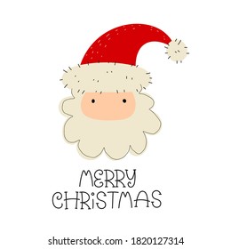 Merry Christmas. Cartoon Santa Claus, hand drawing lettering. holiday theme. Colorful vector illustration, flat style. design for greeting cards, print, poster