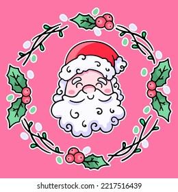 Merry Christmas, cartoon Santa Claus, vector design element, hand drawn