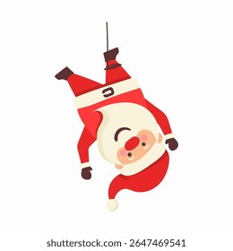 Merry christmas cartoon santa claus vector illustration. Cute happy santa with red hat and gift bag isolated on white background. Holiday character pose for new year greeting card design.