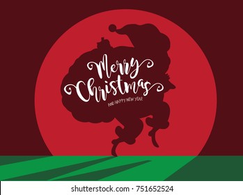 Merry Christmas cartoon Santa Claus shadow sneaking in the spotlight to deliver Christmas gifts. Santa Claus xmas cartoon character. EPS 10 vector.