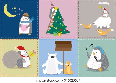 Merry Christmas, cartoon set.