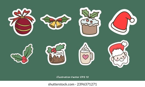 Merry Christmas cartoon Set on green background in Christmas holiday  , Vector illustration EPS 10