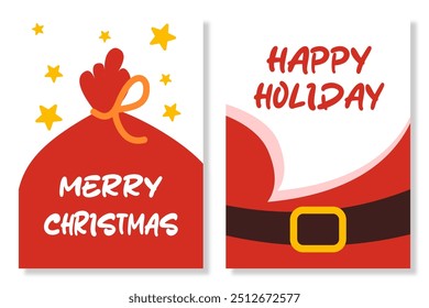 Merry Christmas cartoon templates. Corporate Holiday card and invitation. santa and background design. greeting card, poster, holiday cover, banner, flyer. Modern flat vector illustration