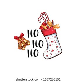 Merry Christmas cartoon vector banner template. Cute Santa red hat with candy sticks and mistletoe twig illustration. Happy New Year banner layout. December holidays wishes poster design