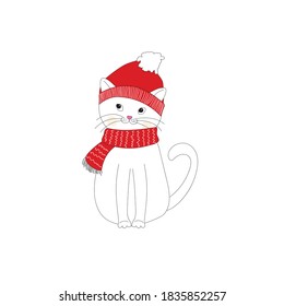 Frohe Weihnachten. Katze auf isoliertem weißem Hintergrund. Rute Katze mit Hirschhörnern. Die Katze im Pullover.