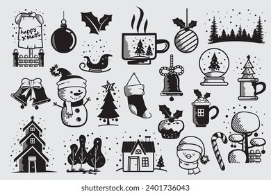Merry Christmas. Celebrating Christmas.. Christmas set of icons or symbols x mast concept. 