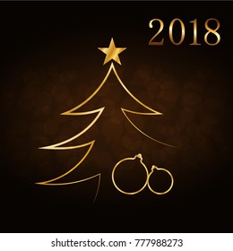 Merry Christmas celebration abstract background, gold Xmas balls. Decorative golden bauble, star. Simple sketch for card, greeting. Shine light Happy New Year holiday decoration Vector illustration