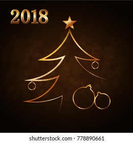 Merry Christmas celebration abstract background, gold Xmas balls. Decorative golden bauble, star. Simple sketch for card, greeting. Shine light Happy New Year holiday decoration Vector illustration