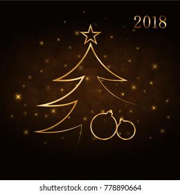Merry Christmas celebration abstract background, gold Xmas balls. Decorative golden bauble, star. Simple sketch for card, greeting. Shine light Happy New Year holiday decoration Vector illustration