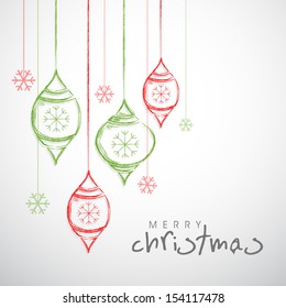 Merry Christmas celebration background with colorful hanging decorative. 