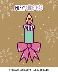 merry christmas celebration candle flame gift bow snow vector illustration