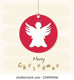 Merry Christmas celebration concept with angel in hanging X-mas ball, can be used as poster, banner or flyer.
