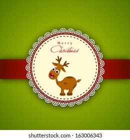 Merry Christmas celebration concept with reindeer on green and red background, can be use as flyer, banner or poster. 