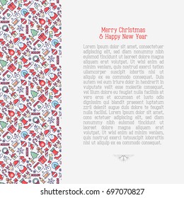 Merry Christmas celebration concept with thin line New Year and Christmas symbols for web page, banner, invitation, greeting card, print media. Vector illustration.