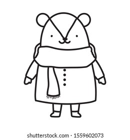 merry christmas celebration cute bear with scarf and sweater vector illustration thick line