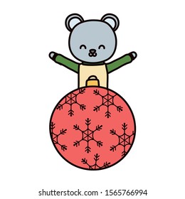 merry christmas celebration cute bear with sweater and ball decoration vector illustration