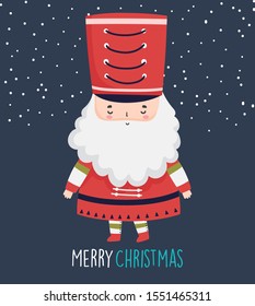 merry christmas celebration cute nutcracker soldier with hat snow decoration vector illustration