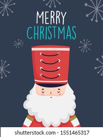 merry christmas celebration cute nutcracker soldier with hat vector illustration
