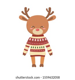 merry christmas celebration cute reindeer with sweater balls lights decoration