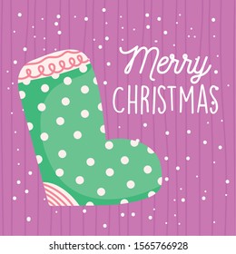 merry christmas celebration dotted green sock snow vector illustration