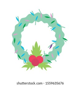 merry christmas celebration floral wreath bow decoration vector illustration