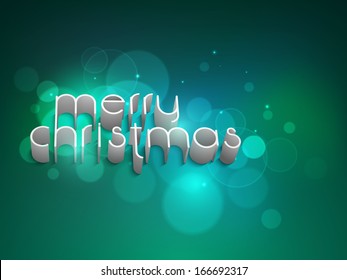 Merry Christmas celebration flyer, poster, banner or invitation with stylish text on shiny green background. 