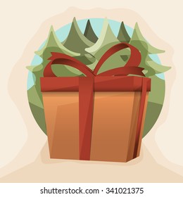 Merry Christmas celebration with gift on creative Xmas Tree decorated background.