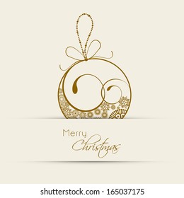 Merry Christmas celebration greeting card or invitation card with floral decorated Xmas ball on abstract background. 